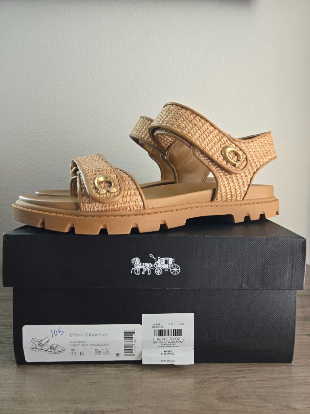 COACH Brynn Straw Open Toe Casual Sandals Natural Size 11B - Picture 15 of 16